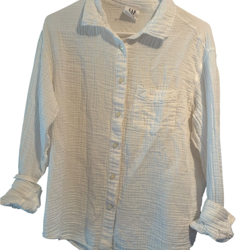GAP Cream Textured Button-Down Shirt